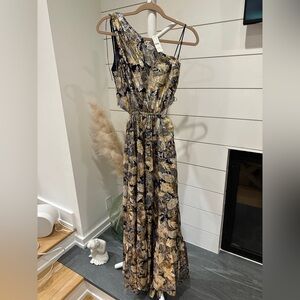 NWT J. Crew Collection One-Shoulder Silk Dress in Navy and Gold Floral Size 6